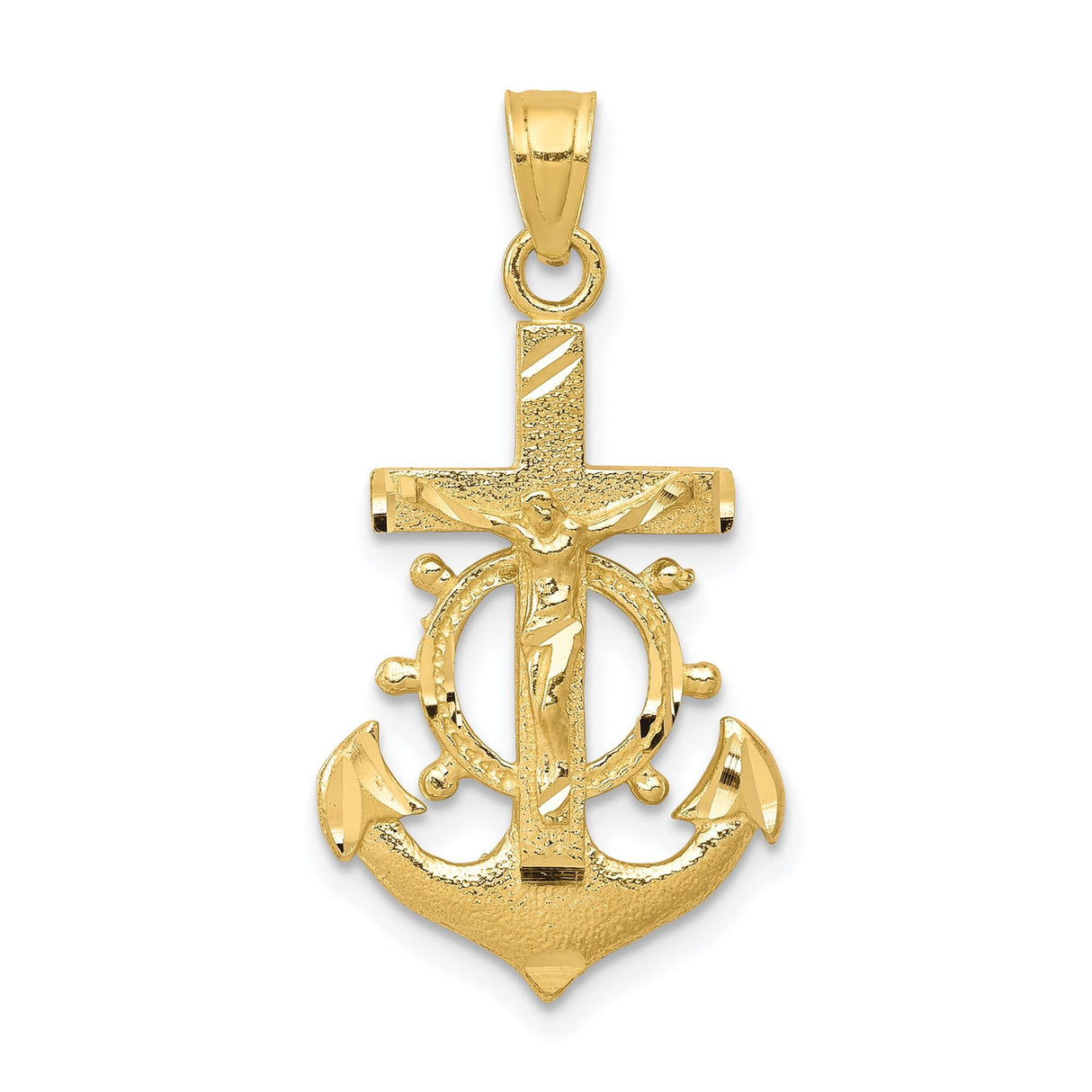10k Yellow Gold Mariner Crucifix Pendant with Anchor and Helm Design