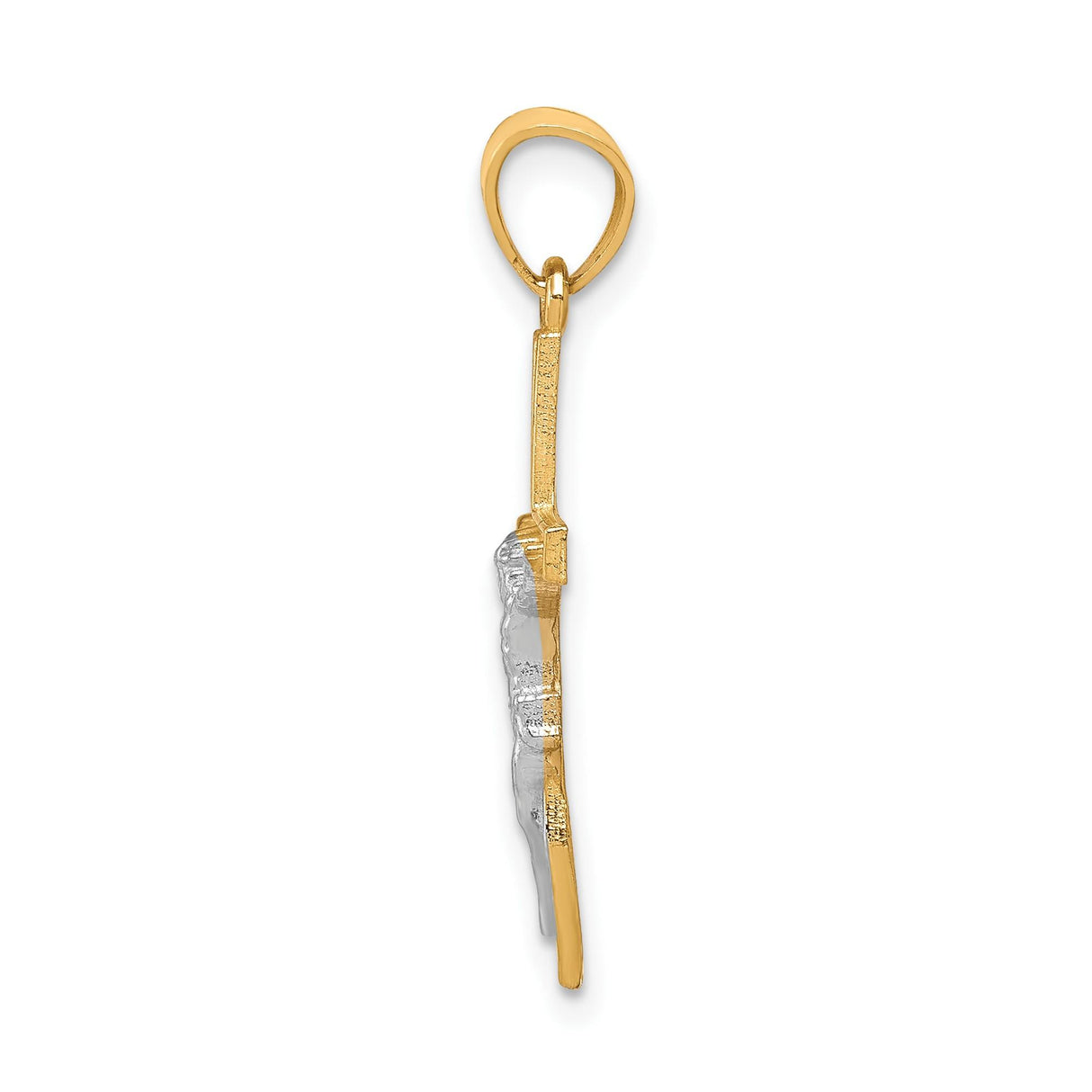 10k Multi-Tone Gold Crucifix Cross Pendant with Rhodium Accents, Latin Catholic Design