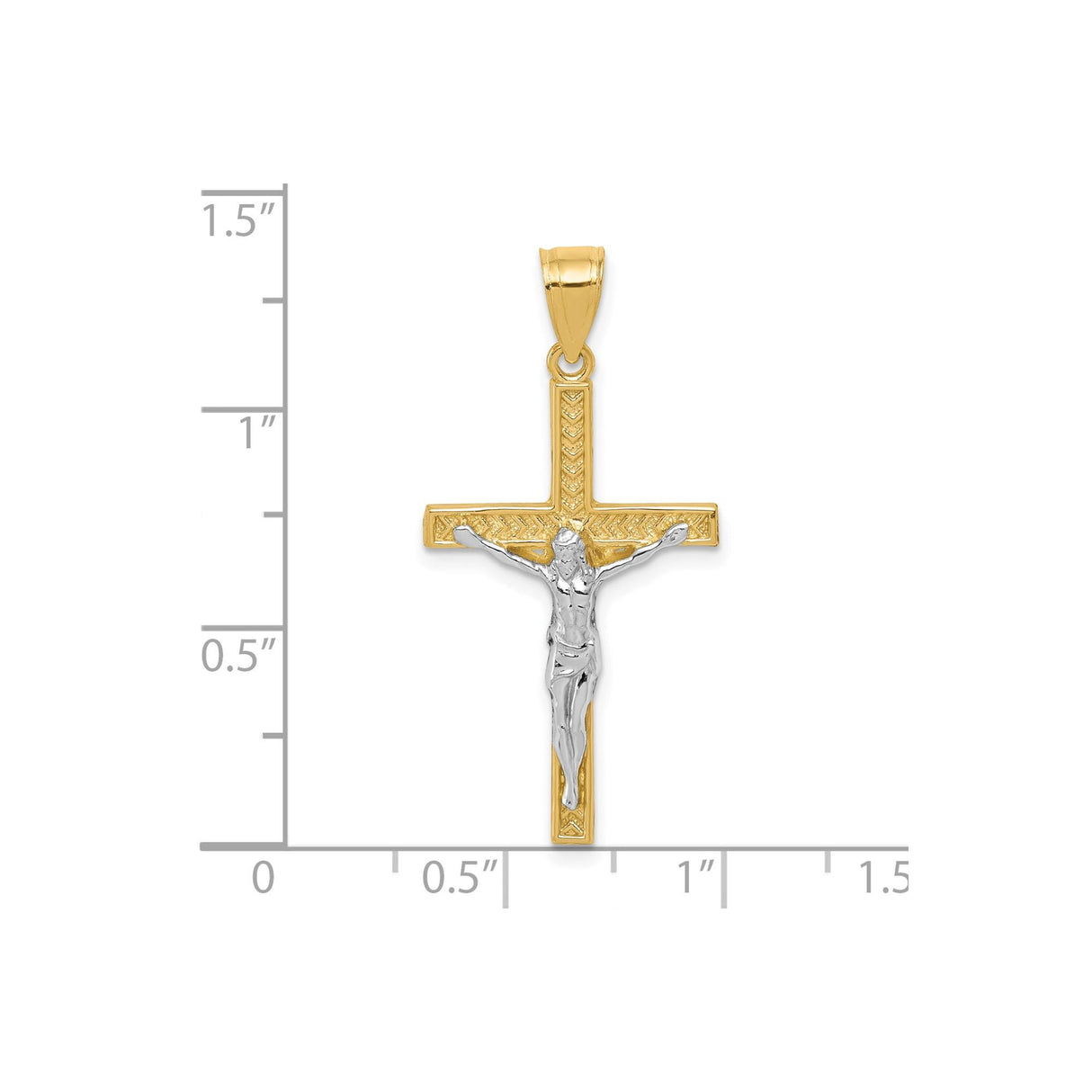 10k Multi-Tone Gold Crucifix Cross Pendant with Etched Jesus Figure, Unisex Religious Jewelry