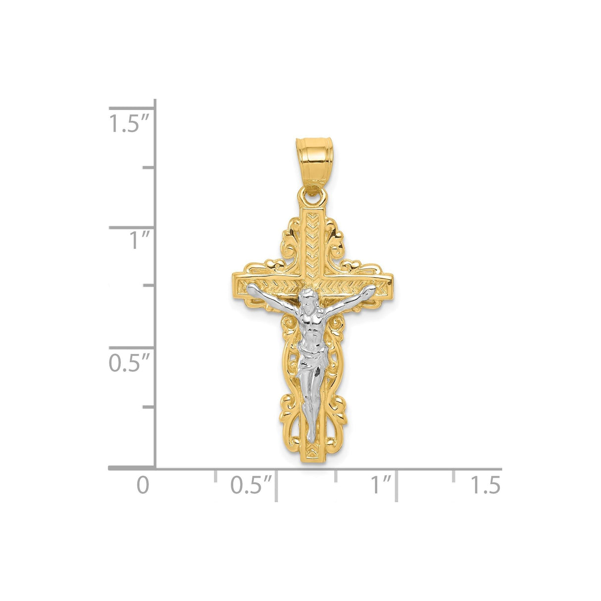 10k Multi-Tone Gold Crucifix Pendant with Baroque Design, Christian Jewelry for Men and Women