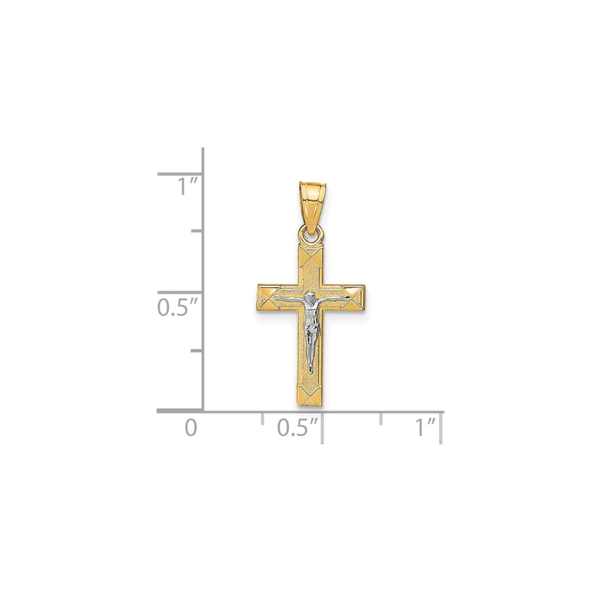 10k Multi-Tone Gold Crucifix Cross Pendant with Silver Christ Figure and Textured Latin Design