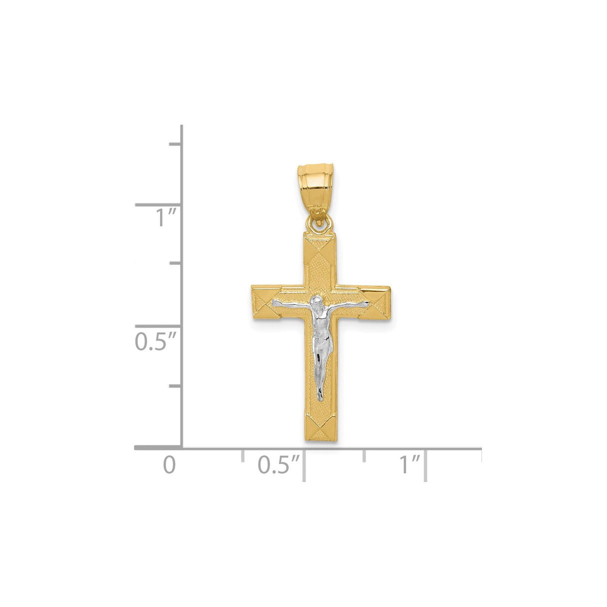 10k Multi-Tone Gold Crucifix Cross Pendant with Rhodium Finish Jesus Figure