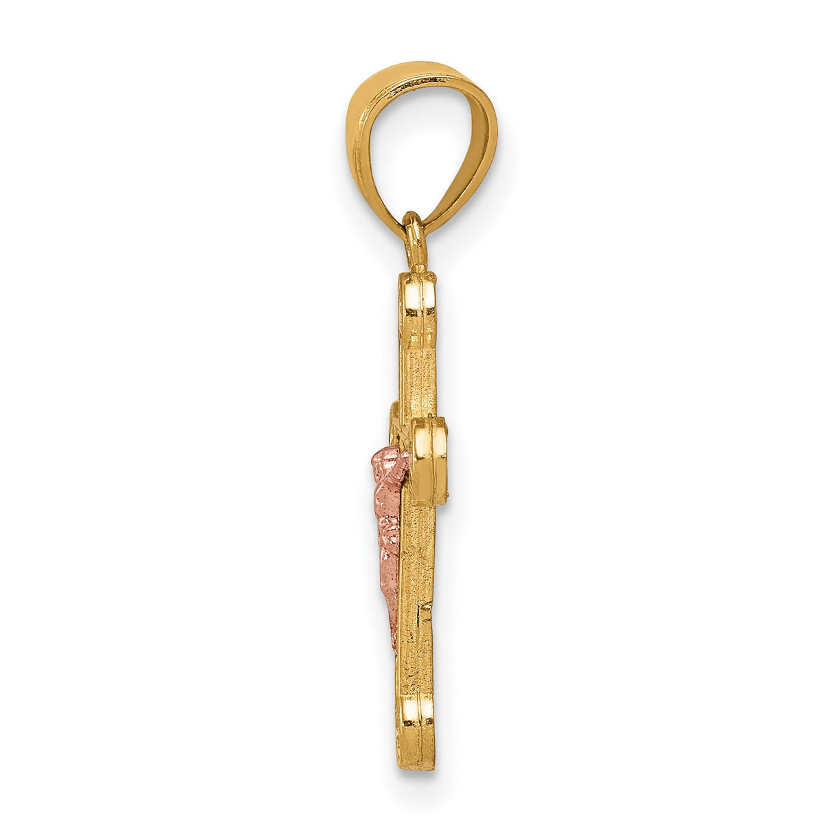 10k Two Tone Gold Crucifix Cross Pendant with Cubic Zirconia, Textured Detail, Religious Charm