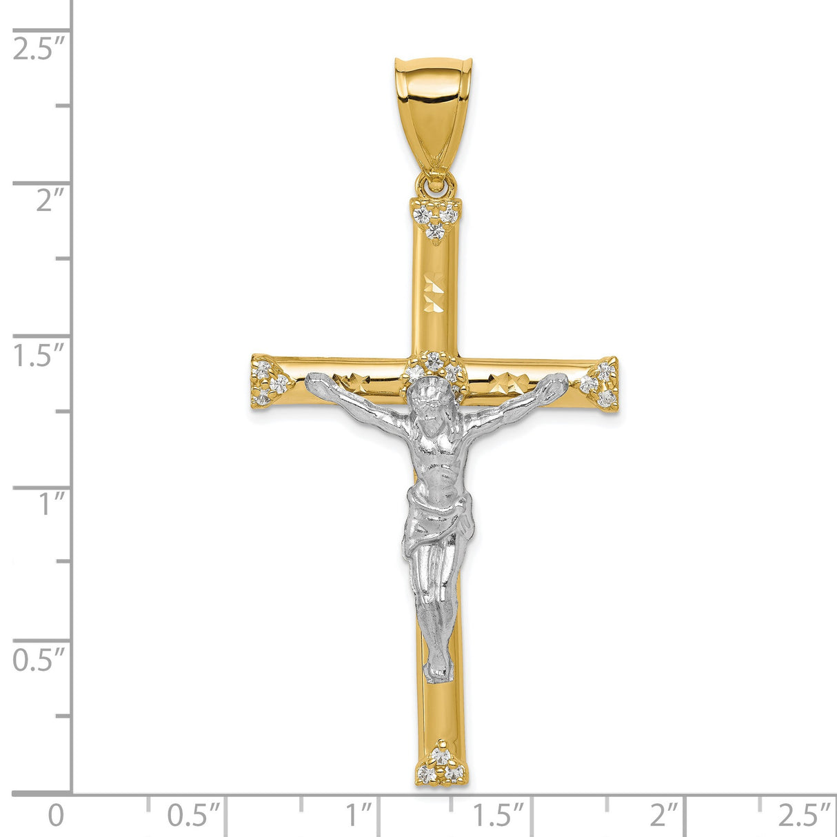 10k Multi-Tone Gold Crucifix Cross Pendant with Cubic Zirconia, Jesus Figure, Religious Charm