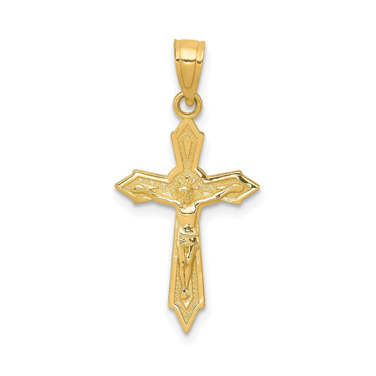 10k Yellow Gold Crucifix Cross Pendant with Latin Cross Design and Beveled Edges