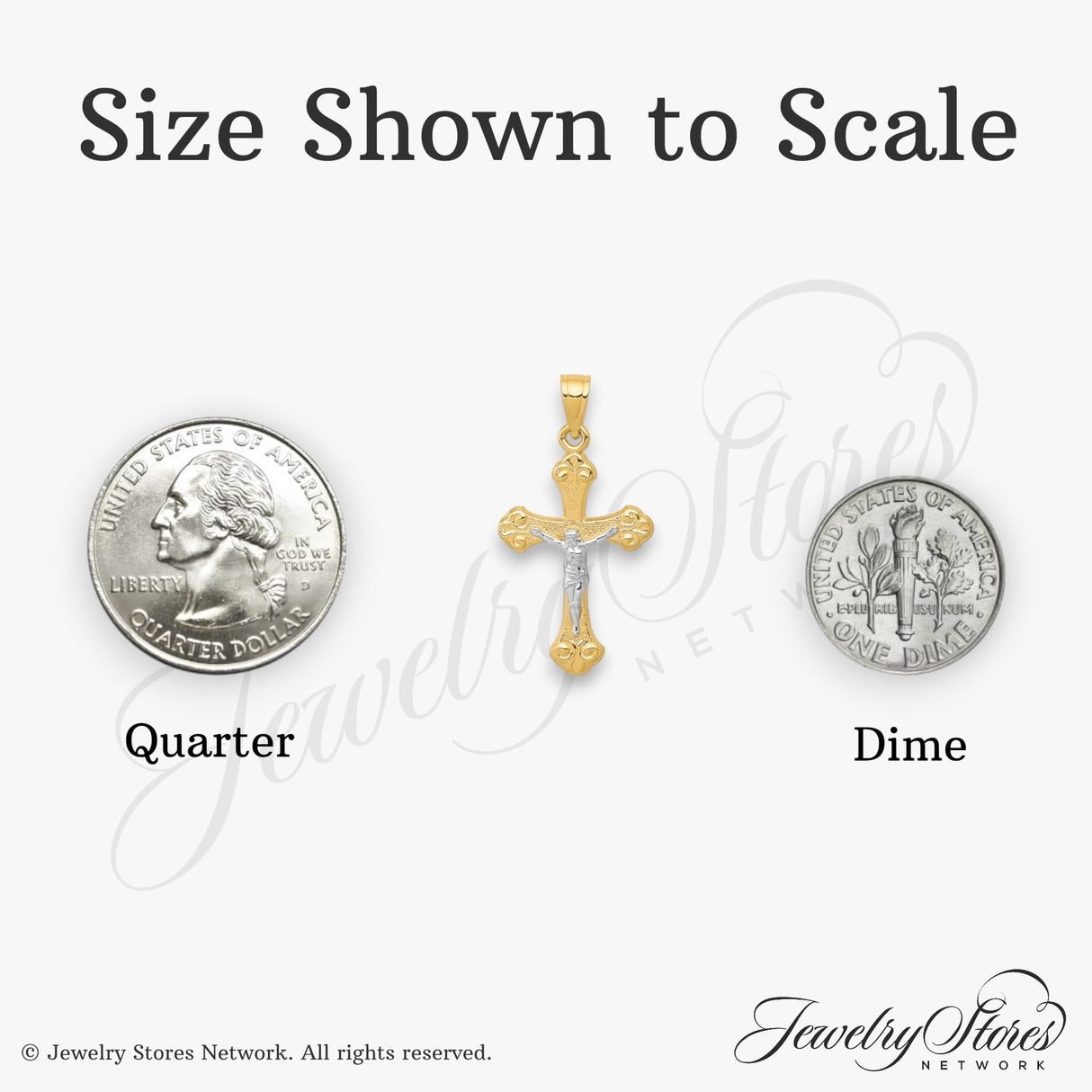 10k Multi-Tone Gold Crucifix Pendant with Rhodium Accents, Baroque Cross Design