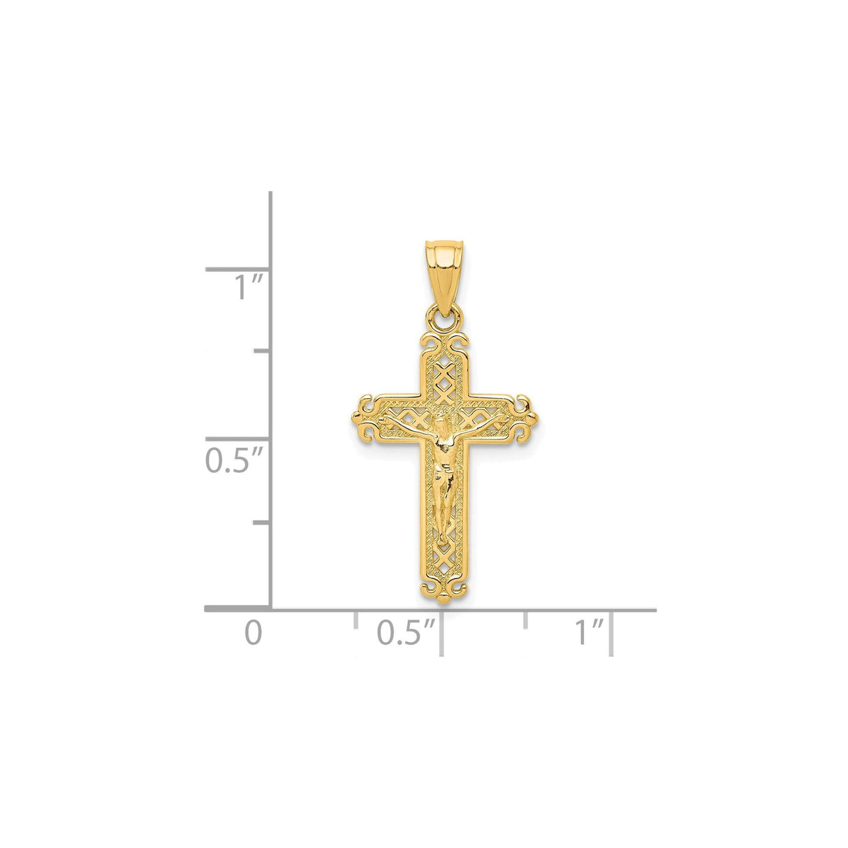 10k Yellow Gold Crucifix Pendant, Baroque Cross Design, Religious Spiritual Jewelry for Men and Women