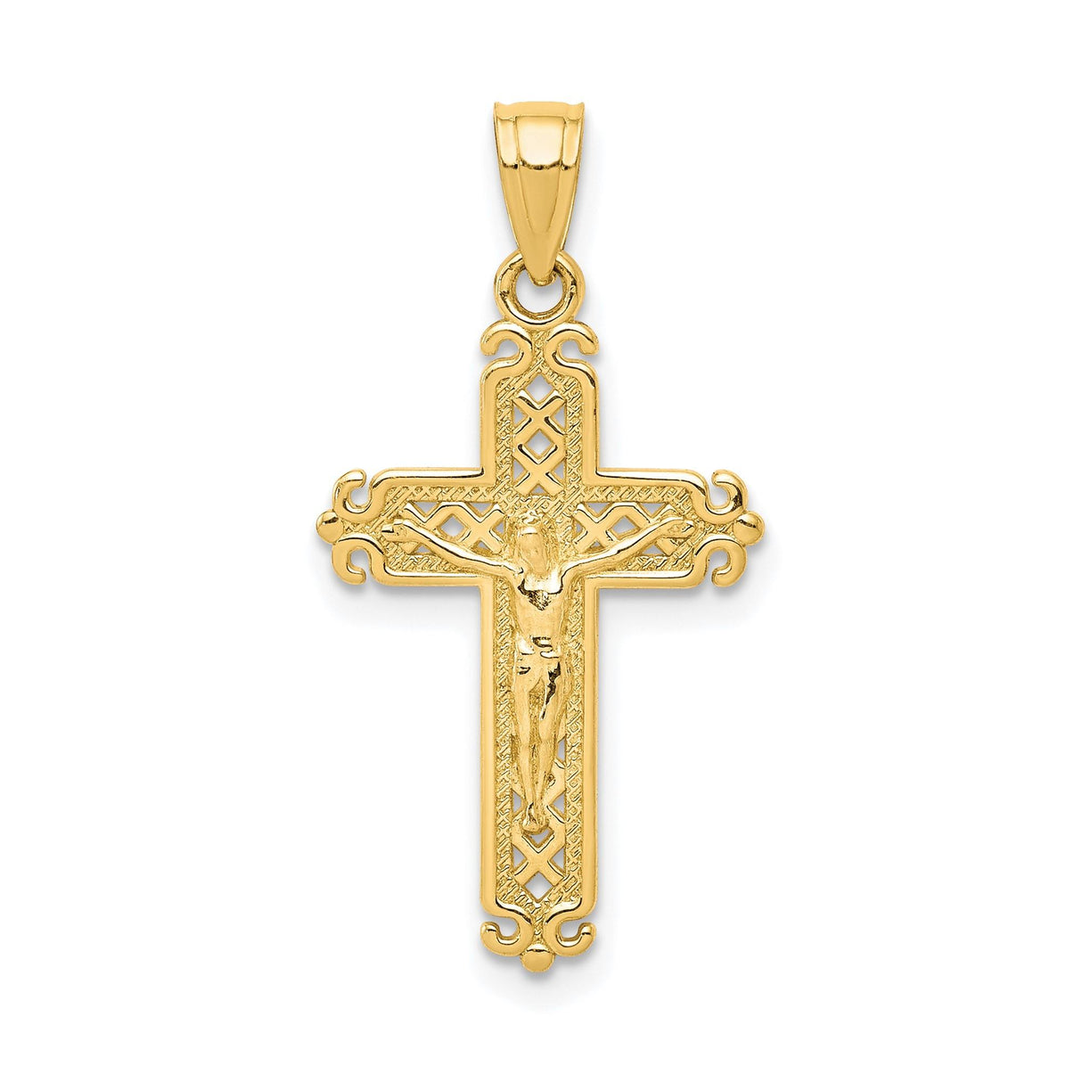 10k Yellow Gold Crucifix Pendant, Baroque Cross Design, Religious Spiritual Jewelry for Men and Women
