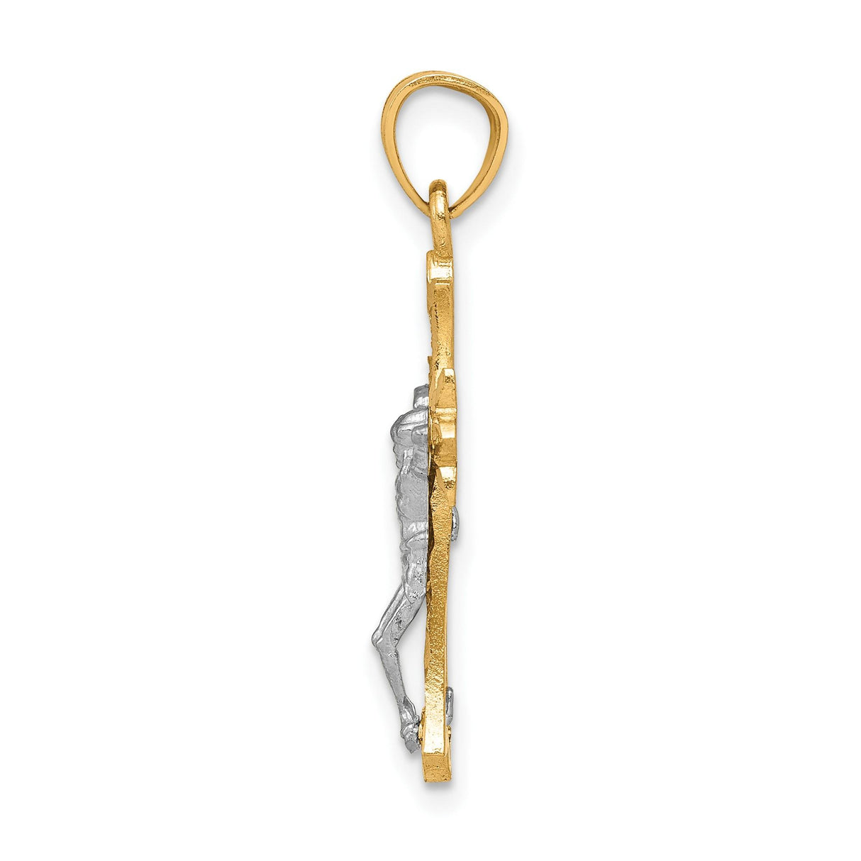 10k Multi-Tone Gold Crucifix Cross Pendant with Rhodium Jesus, Baroque Filigree Detailing