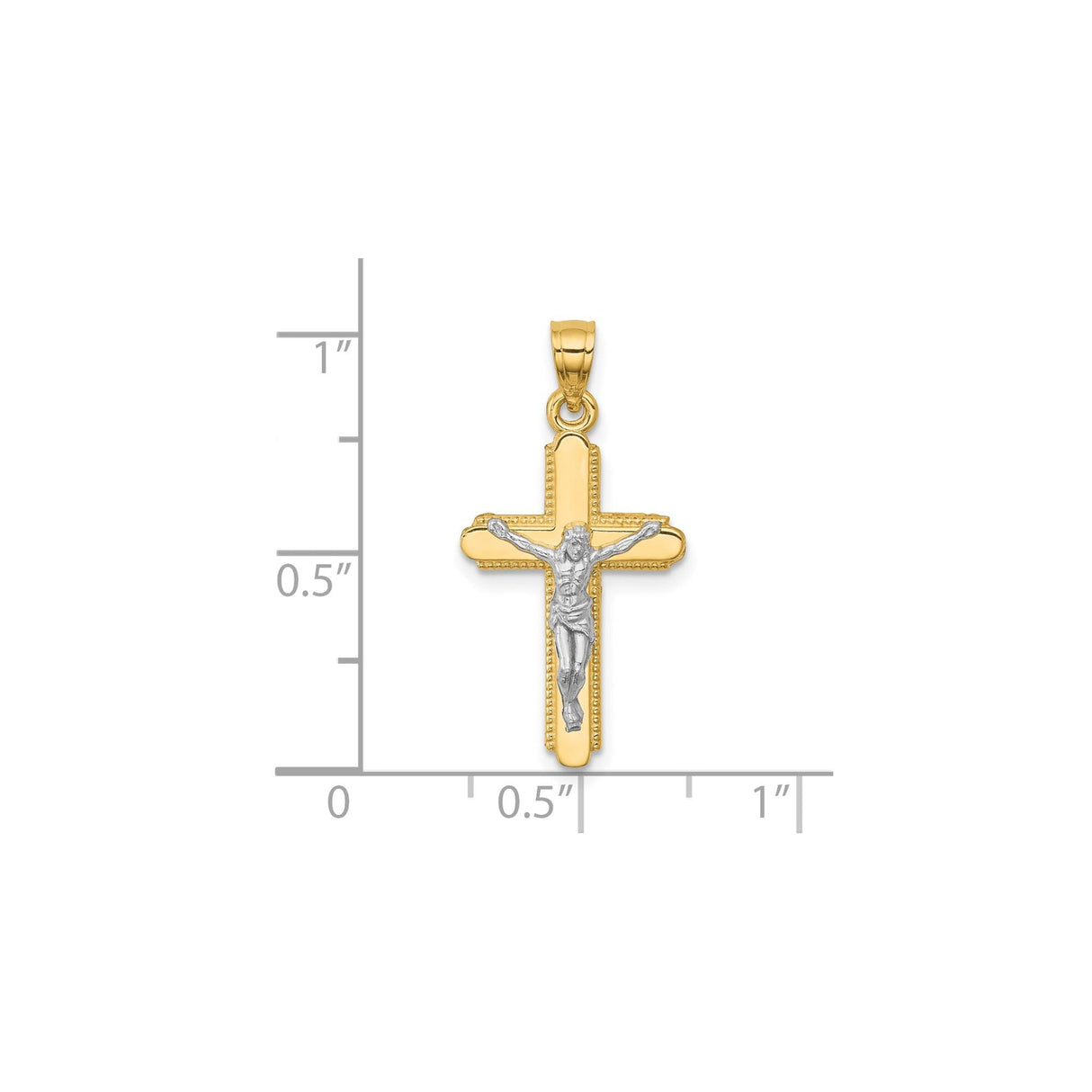 10k Multi-Tone Gold Crucifix Pendant with Rhodium Detail, Christian Cross Charm