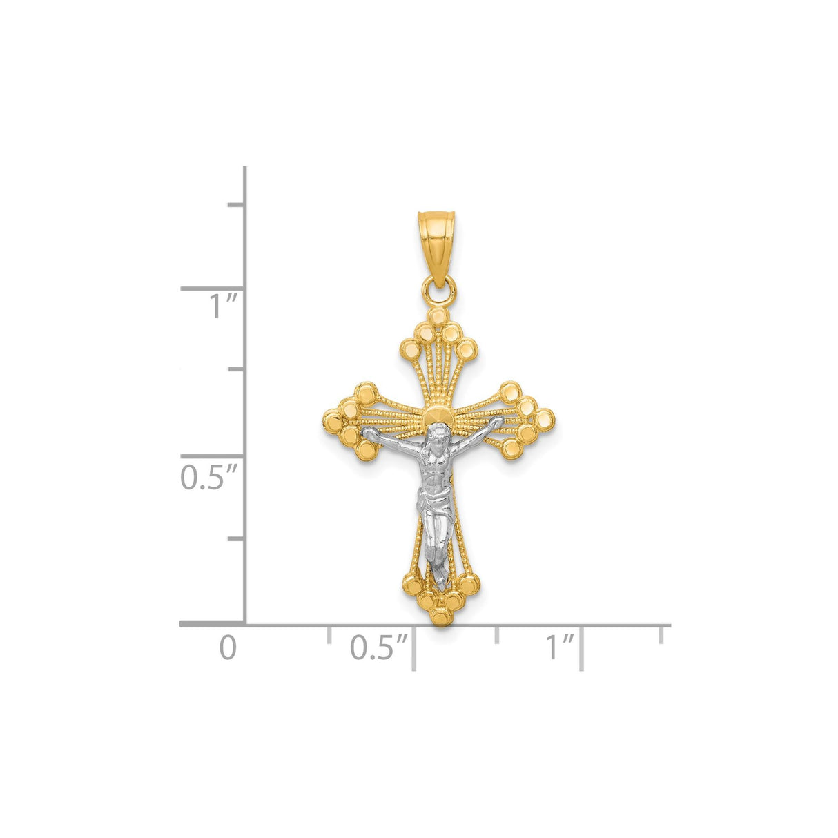 10k Multi-Tone Gold Crucifix Cross Pendant with Rhodium Accent and Jesus Figure