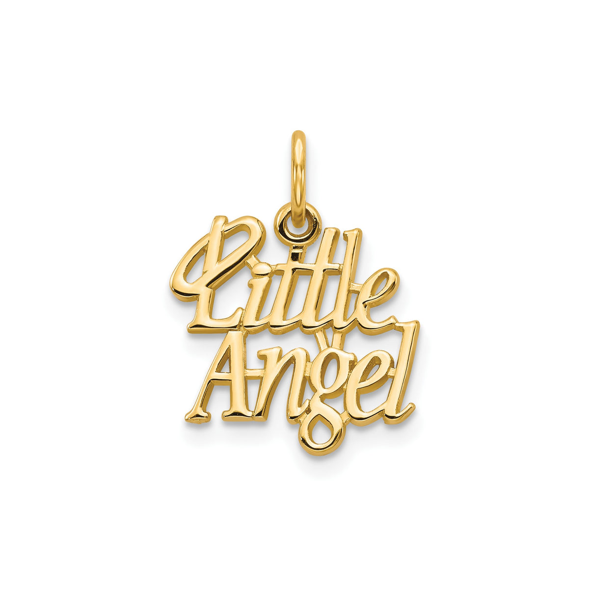 10k Yellow Gold Little Angel Pendant with Script Design, Religious Charm for Women