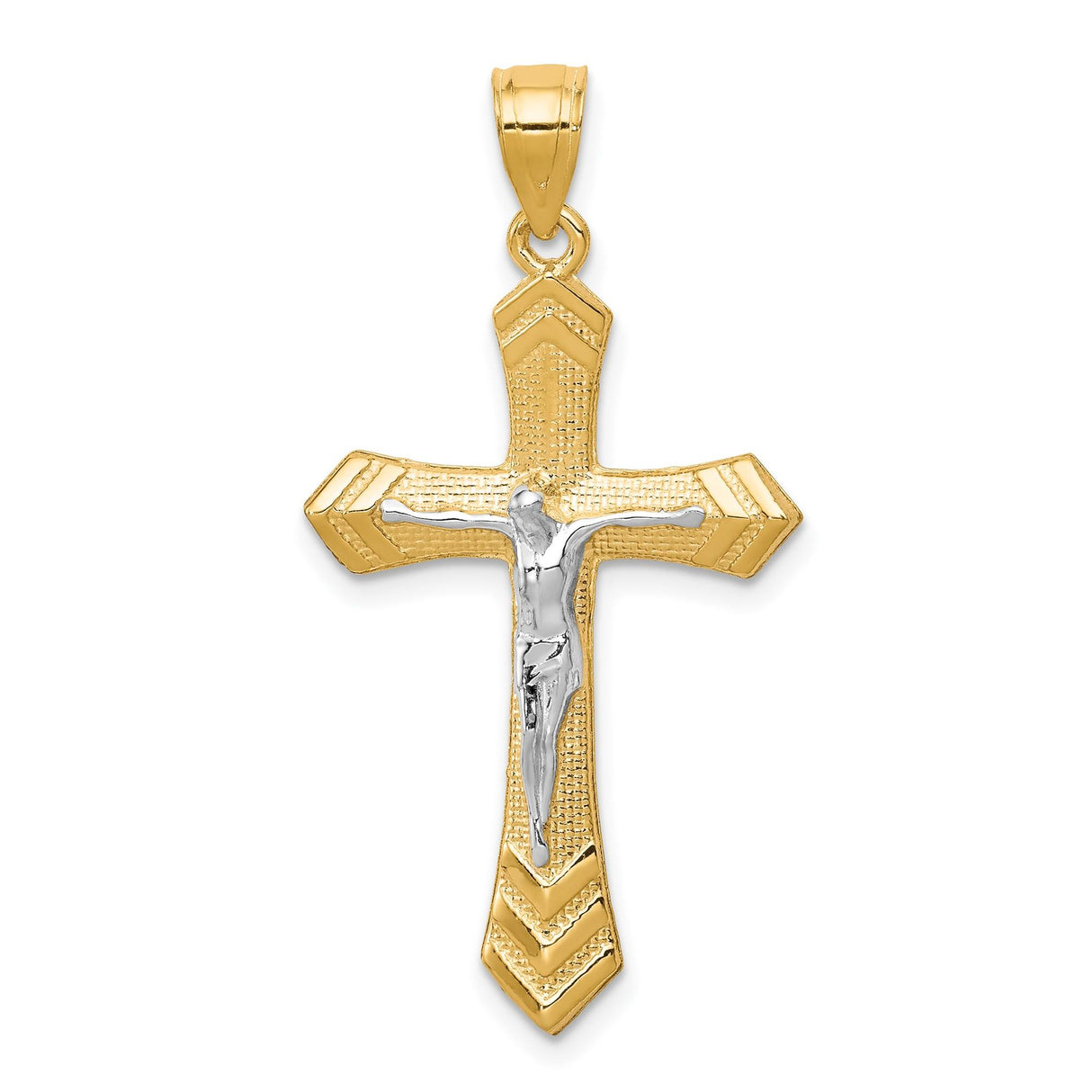 10k Multi-Tone Gold Crucifix Pendant with Sculpted Christ Figure, Religious Cross Charm