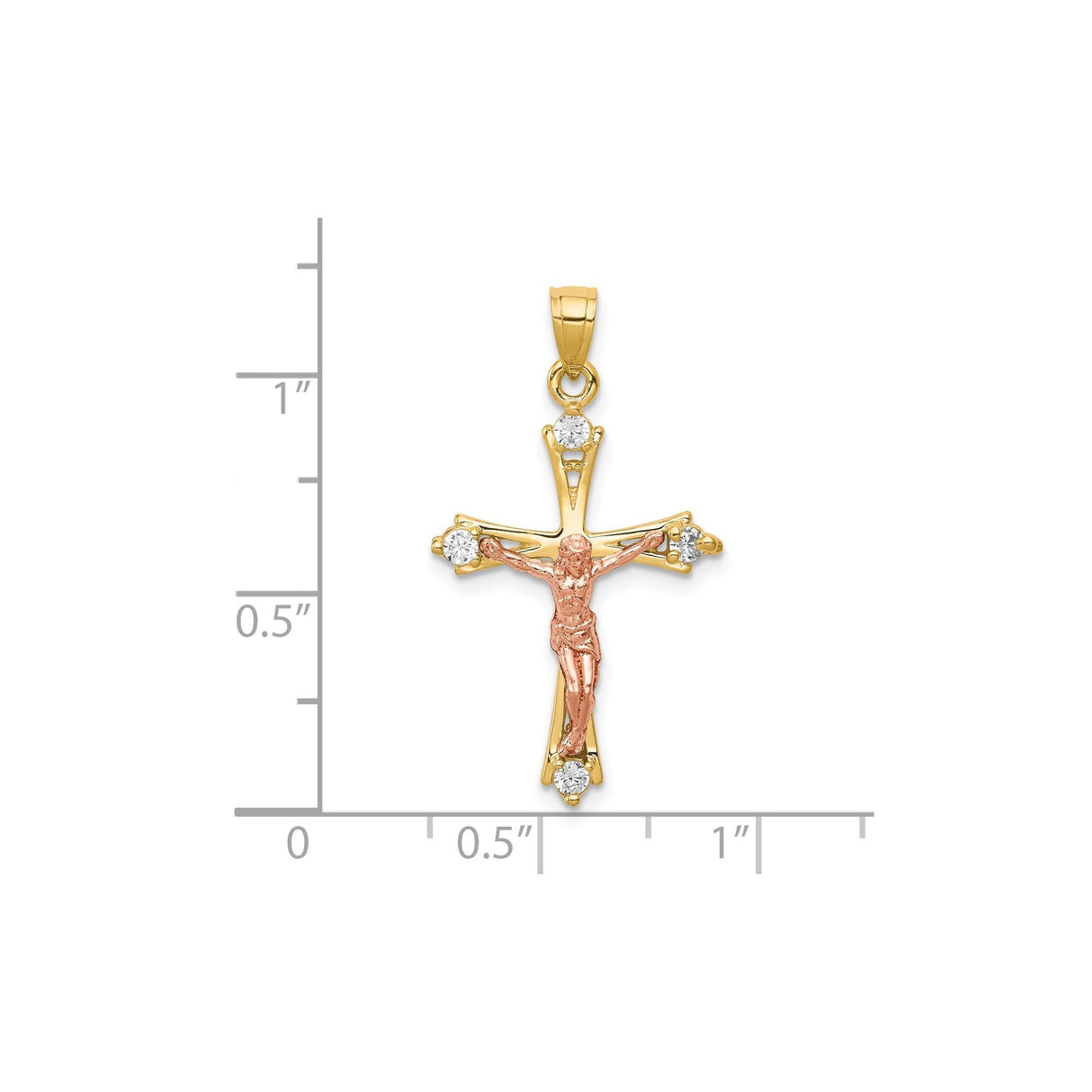 10k Two-Tone Gold Crucifix Cross Pendant with Cubic Zirconia, High Polish Christ Detail