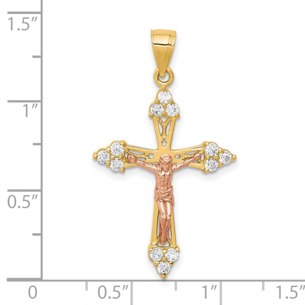 10k Multi-Tone Gold Crucifix Pendant with Cubic Zirconia, Religious Cross Charm