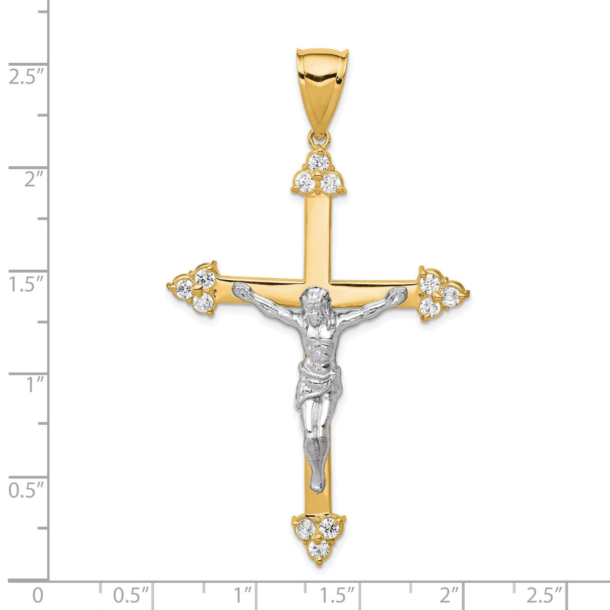 10k Multi-Tone Gold Crucifix Pendant with Cubic Zirconia Jesus Figure, Religious Charm