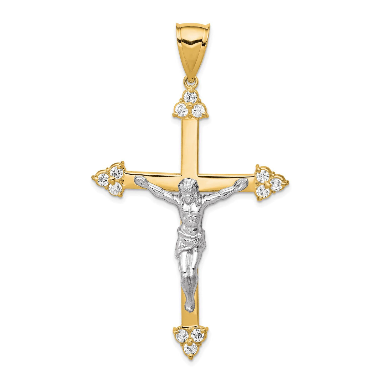 10k Multi-Tone Gold Crucifix Pendant with Cubic Zirconia Jesus Figure, Religious Charm