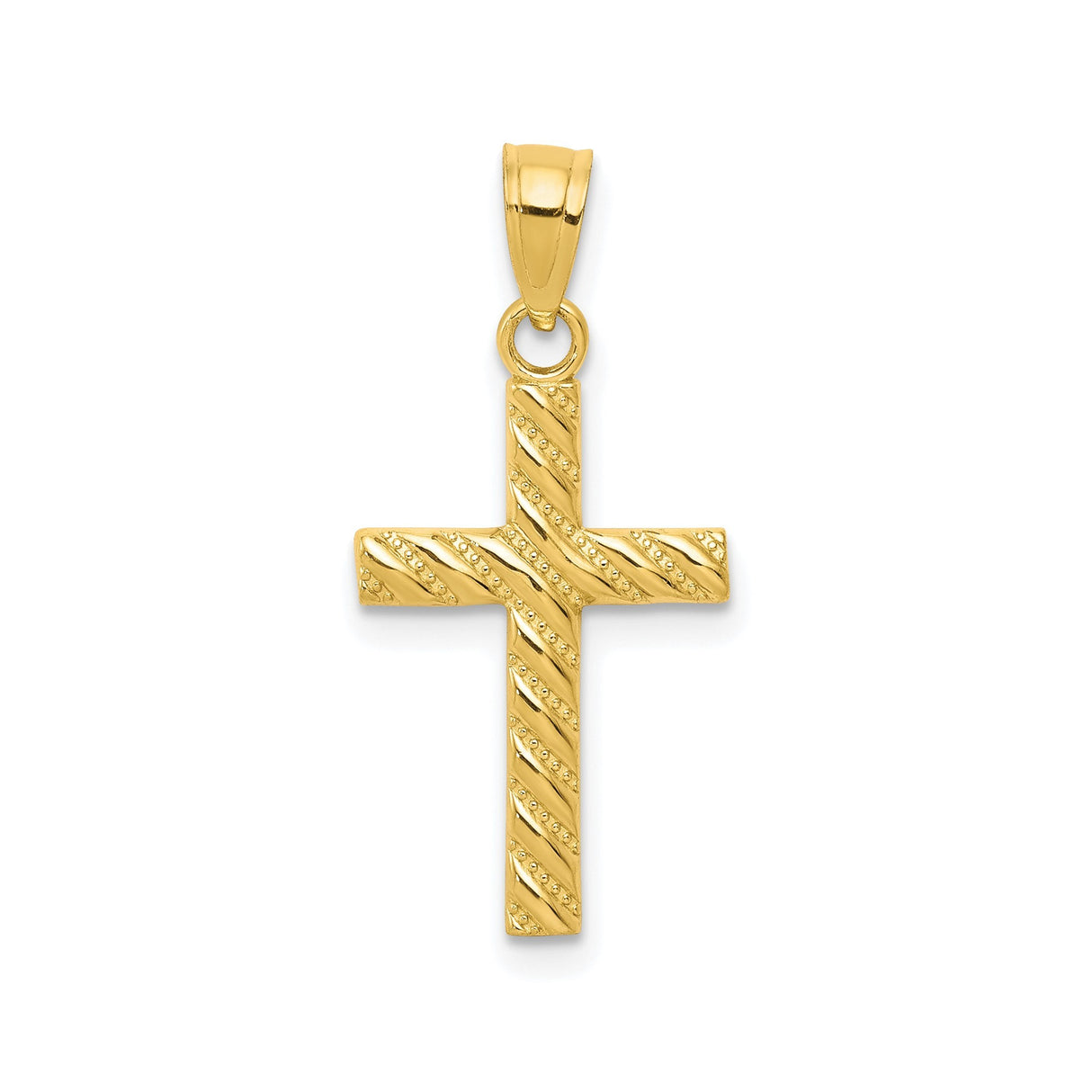 10k Yellow Gold Cross Pendant with Textured Detail, Classic Religious Design for Men and Women