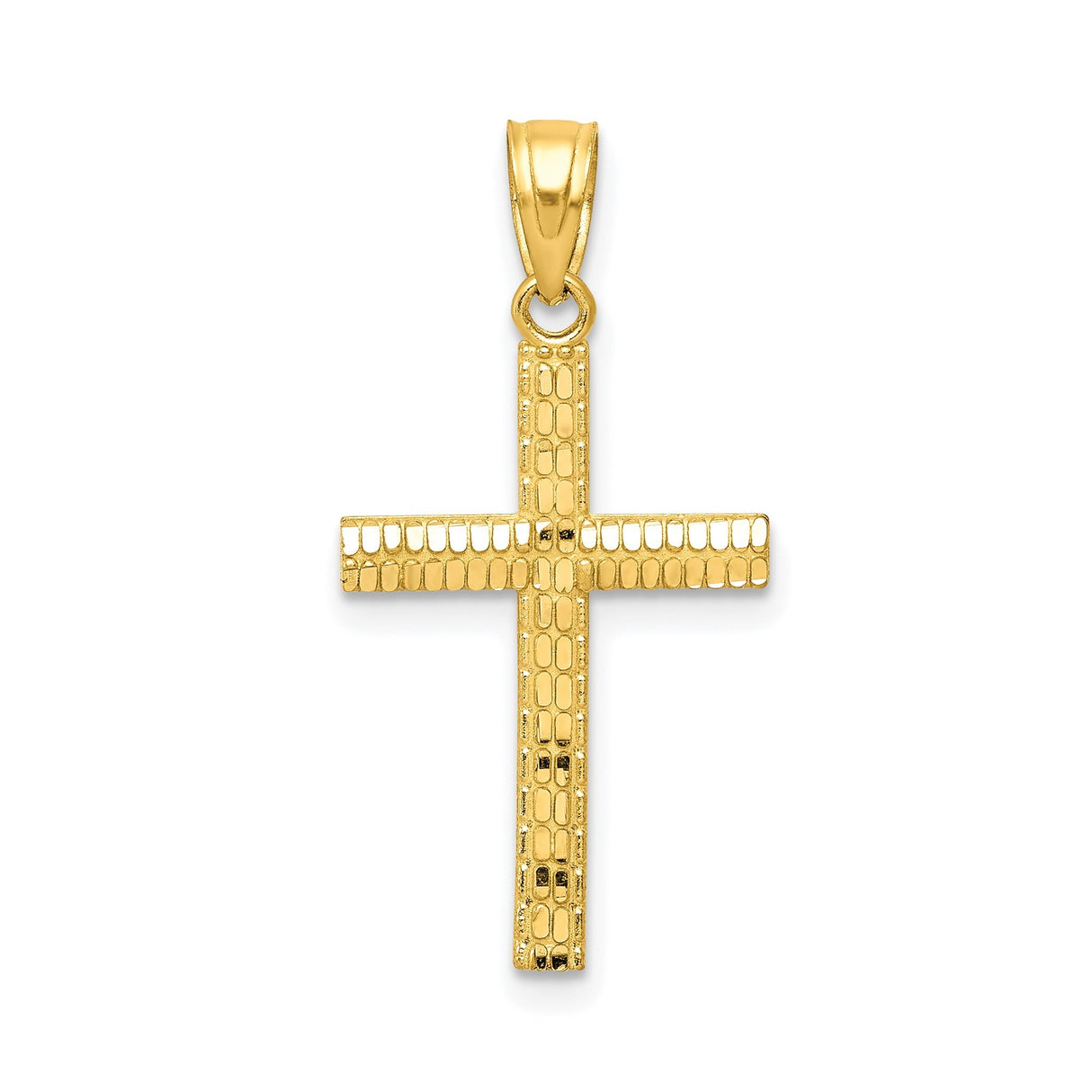 10k Yellow Gold Cross Pendant with Textured Design and Polished Finish for Men and Women