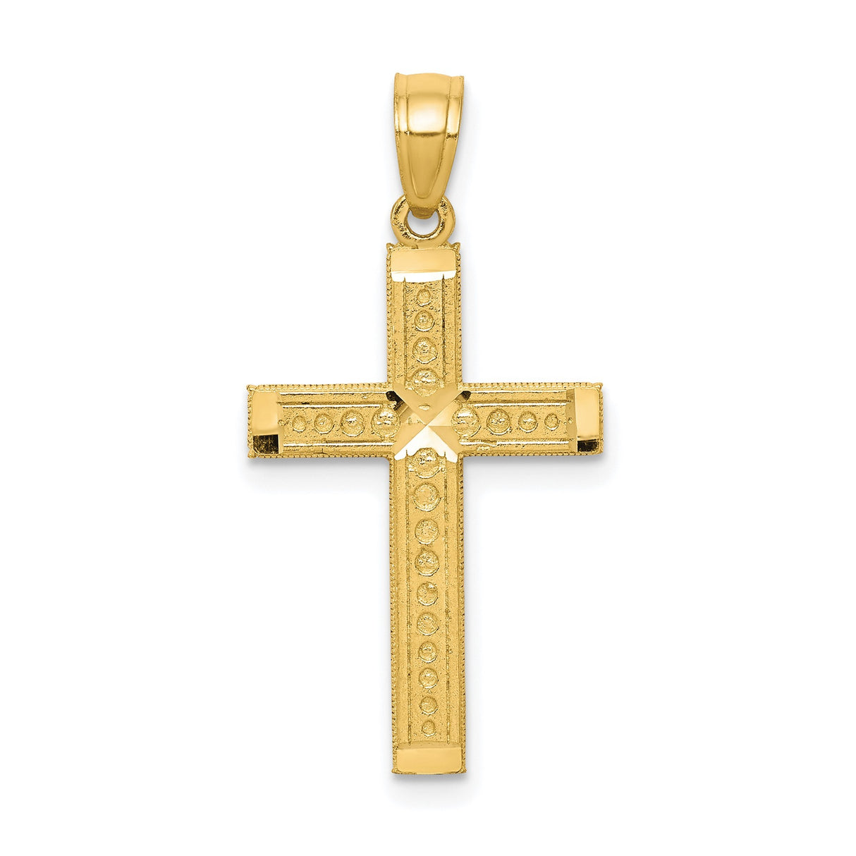 10k Yellow Gold Cross Pendant with Milgrain Detail, Vintage Religious Charm for Men and Women