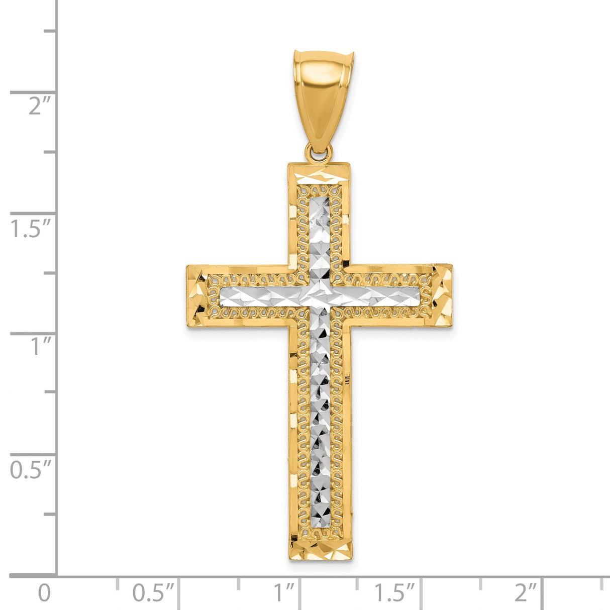 10k Multi-Tone Gold Cross Pendant Charm with Diamond-Cut and Textured Design