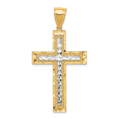 10k Multi-Tone Gold Cross Pendant Charm with Diamond-Cut and Textured Design