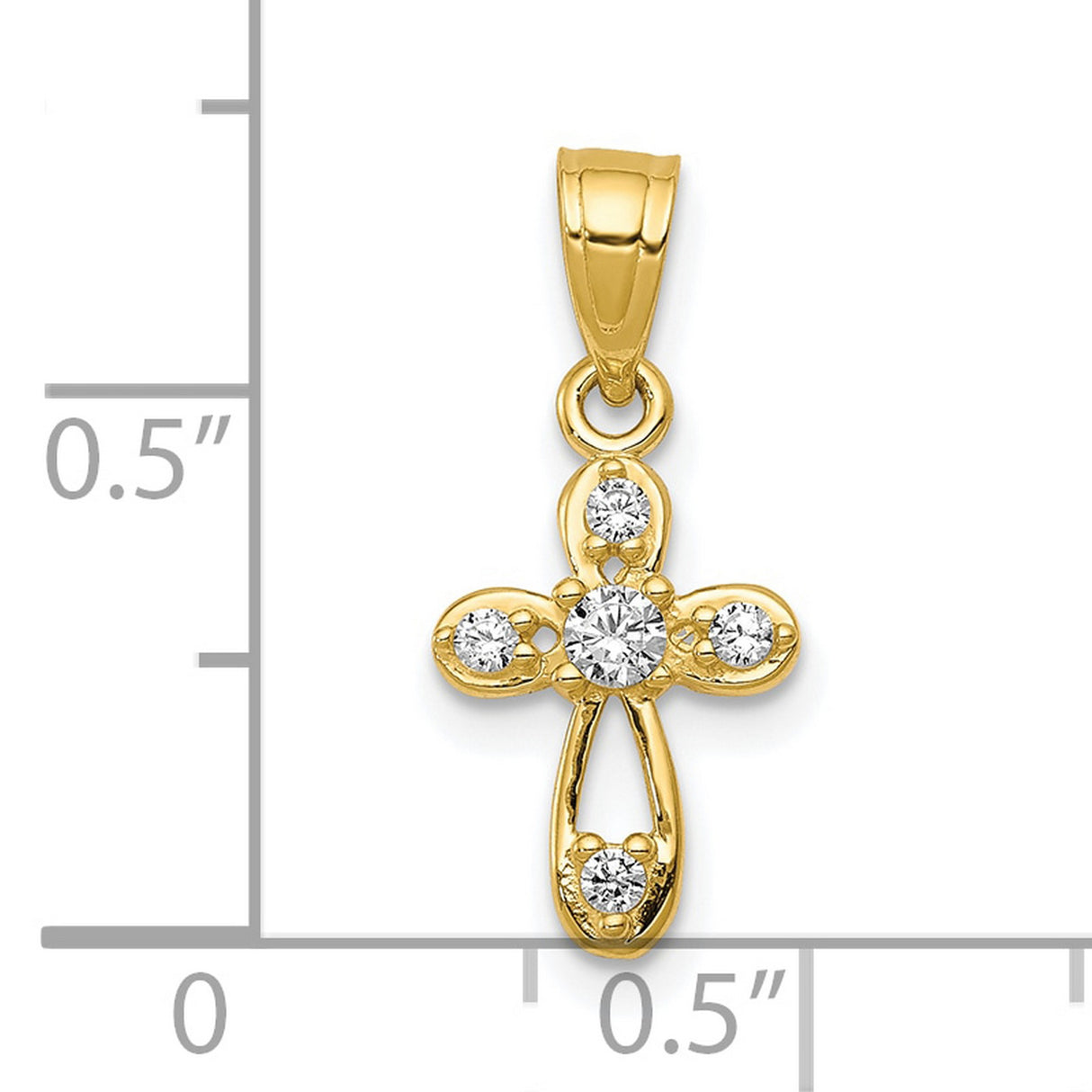 10k Yellow Gold Cross Pendant with Cubic Zirconia, Polished Religious Charm for Men and Women