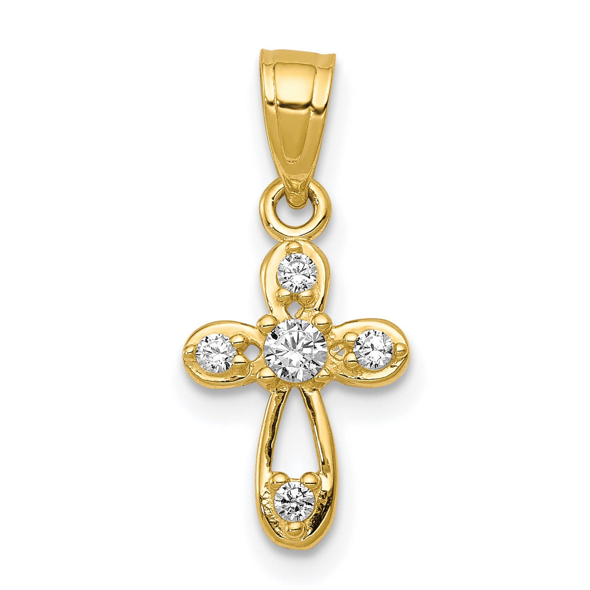 10k Yellow Gold Cross Pendant with Cubic Zirconia, Polished Religious Charm for Men and Women