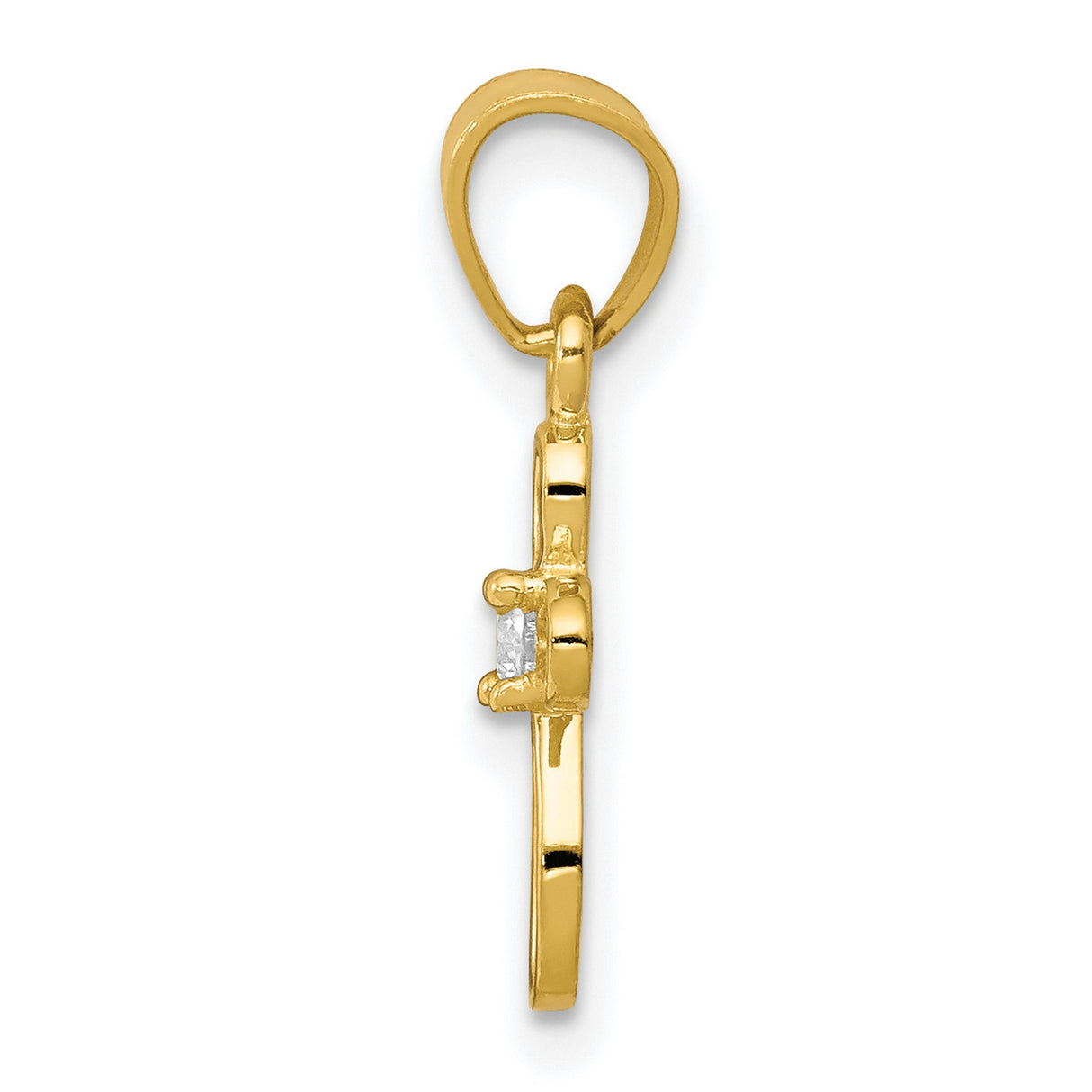 10k Yellow Gold Cross Pendant with Cubic Zirconia Center, Open Loop Design, Religious Style