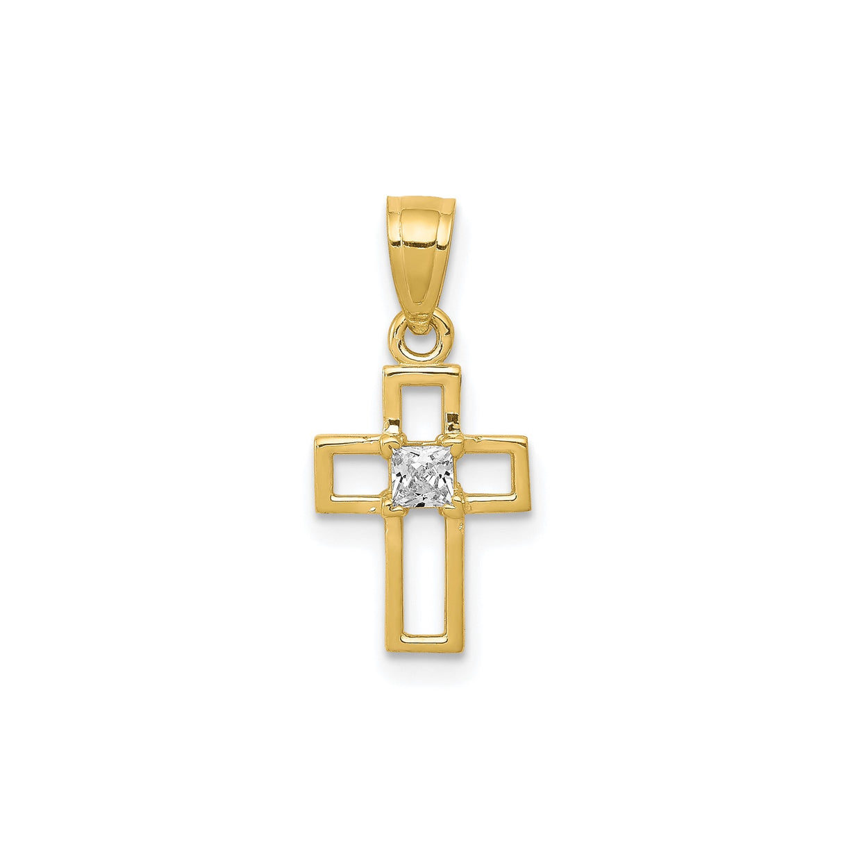 10k Yellow Gold Cross Pendant with Cubic Zirconia, Openwork Design, Unisex Religious Jewelry
