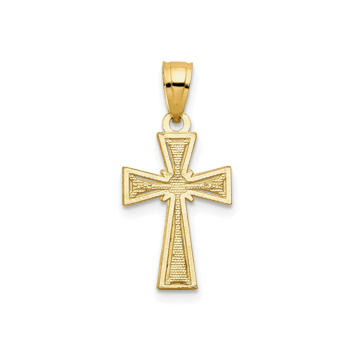 10k Yellow Gold Cross Pendant with Starburst Detailing and Textured Beaded Accents