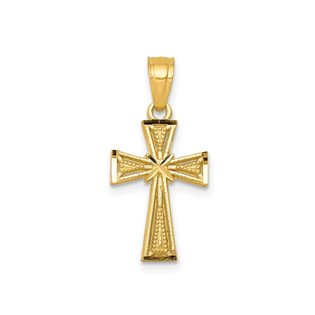 10k Yellow Gold Cross Pendant with Starburst Detailing and Textured Beaded Accents