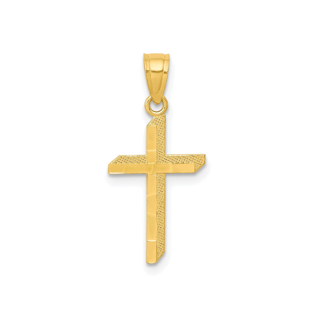 10k Yellow Gold Cross Pendant with Beveled Edges and Polished Finish for Men and Women