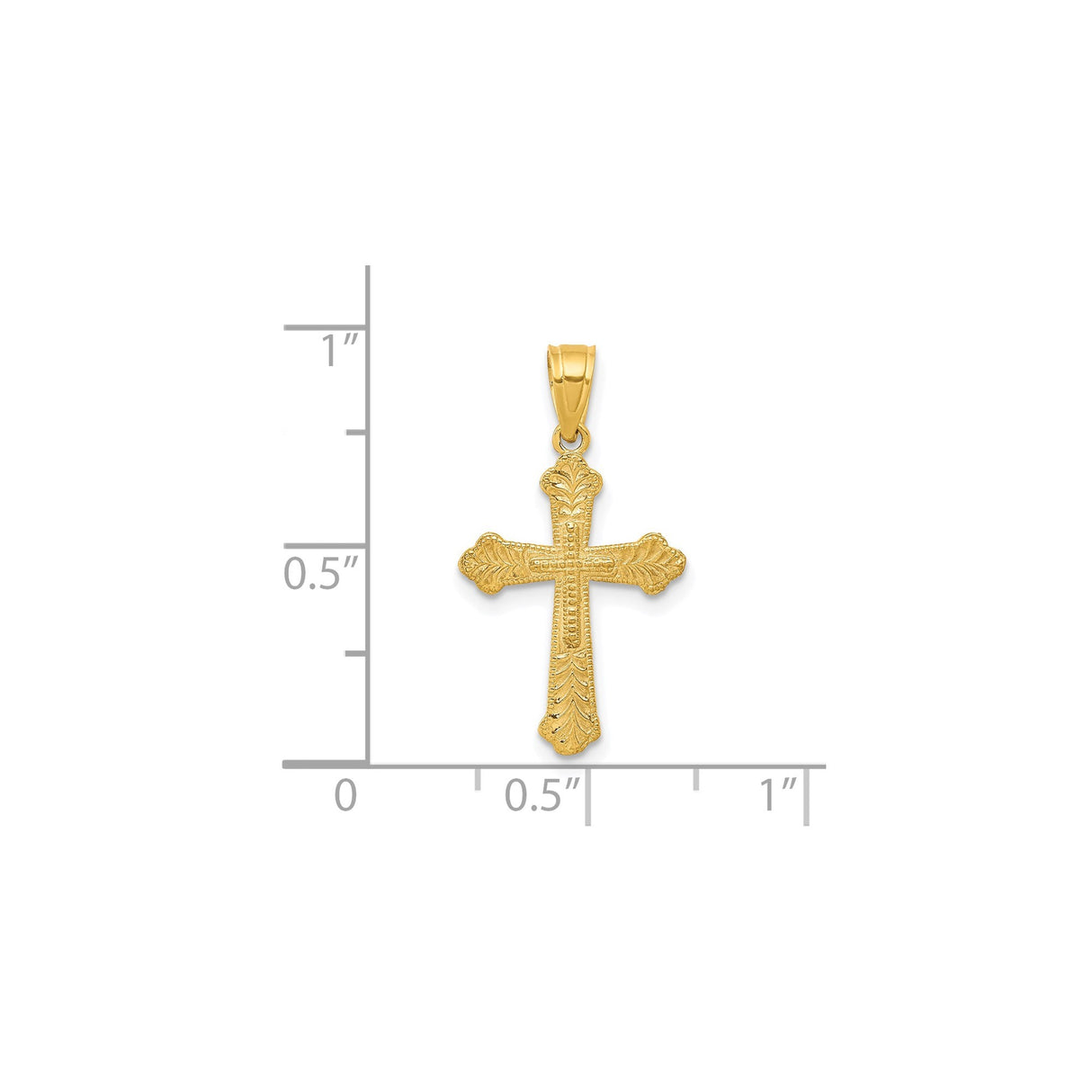 10k Yellow Gold Cross Pendant with Fleur-de-Lis Design, Baroque Religious Style