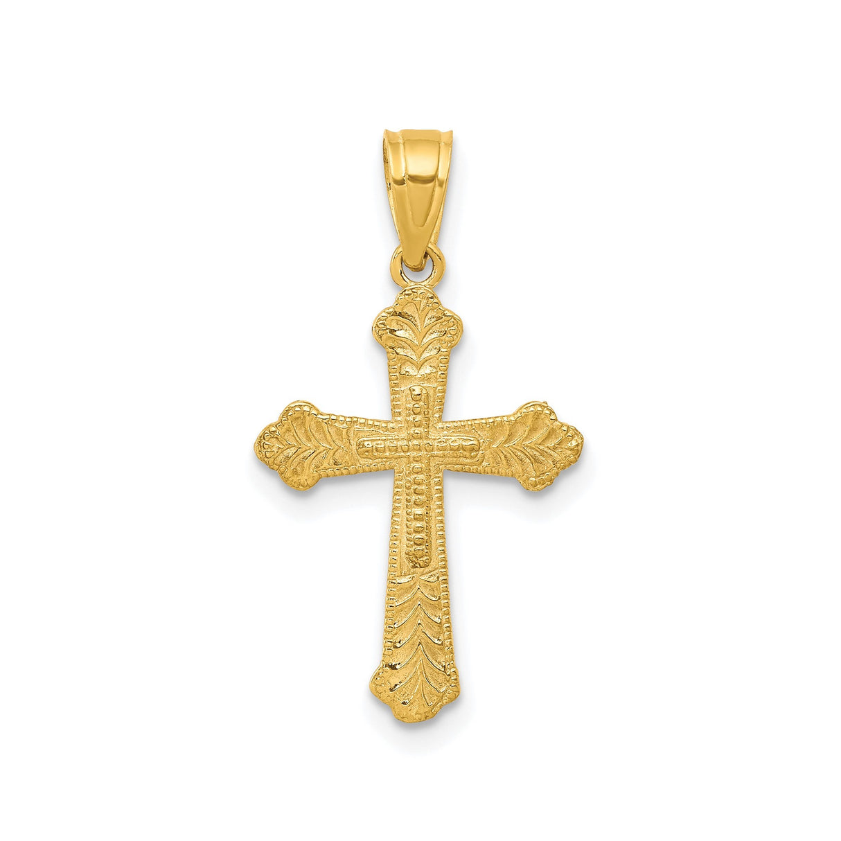 10k Yellow Gold Cross Pendant with Fleur-de-Lis Design, Baroque Religious Style