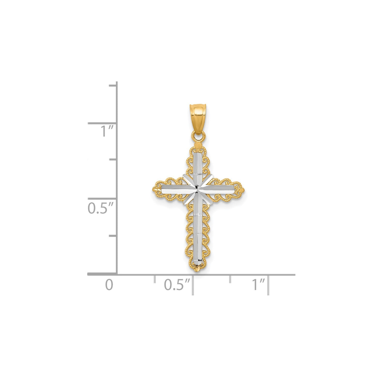 10k Multi-Tone Gold Cross Pendant with Beveled Edge, Milgrain and Vintage Scroll Design