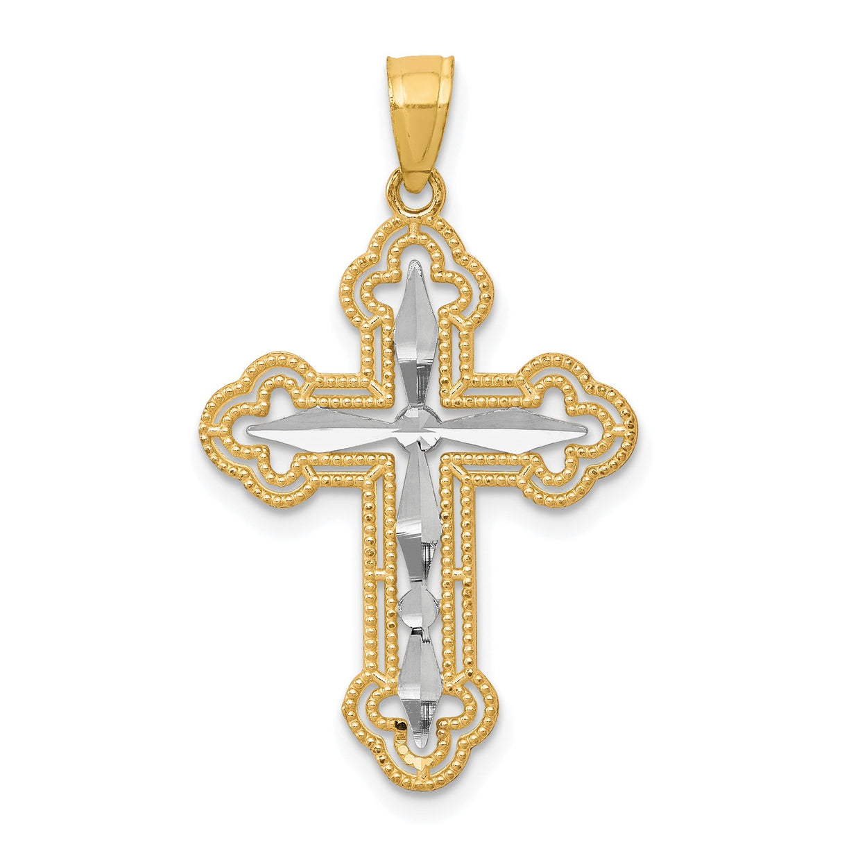 10k Two-Tone Gold Cross Pendant with Diamond-Cut Gothic Design for Men and Women