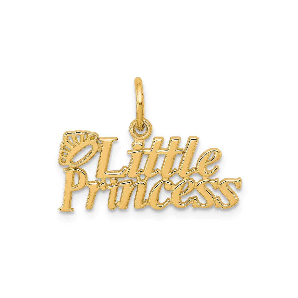 10k Yellow Gold Charm Pendant, Little Princess Tiara Crown Design for Girls
