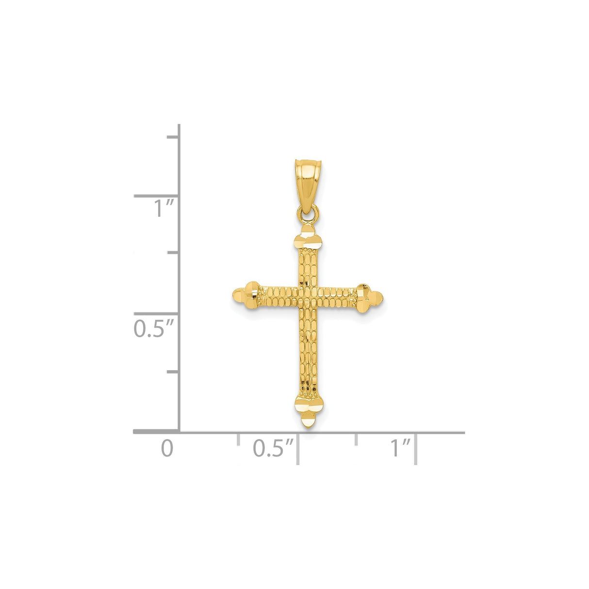 10k Yellow Gold Cross Pendant with Hammered Finish and Fleur Tips Budded Design