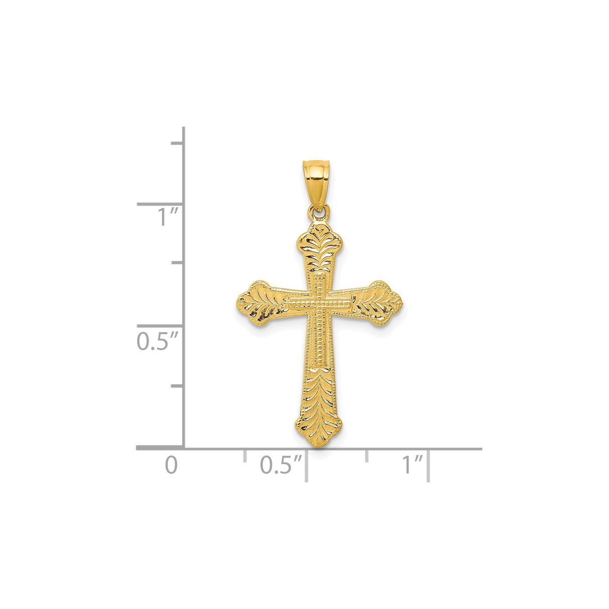 10k Yellow Gold Budded Cross Pendant with Scroll Detail and Filigree Design