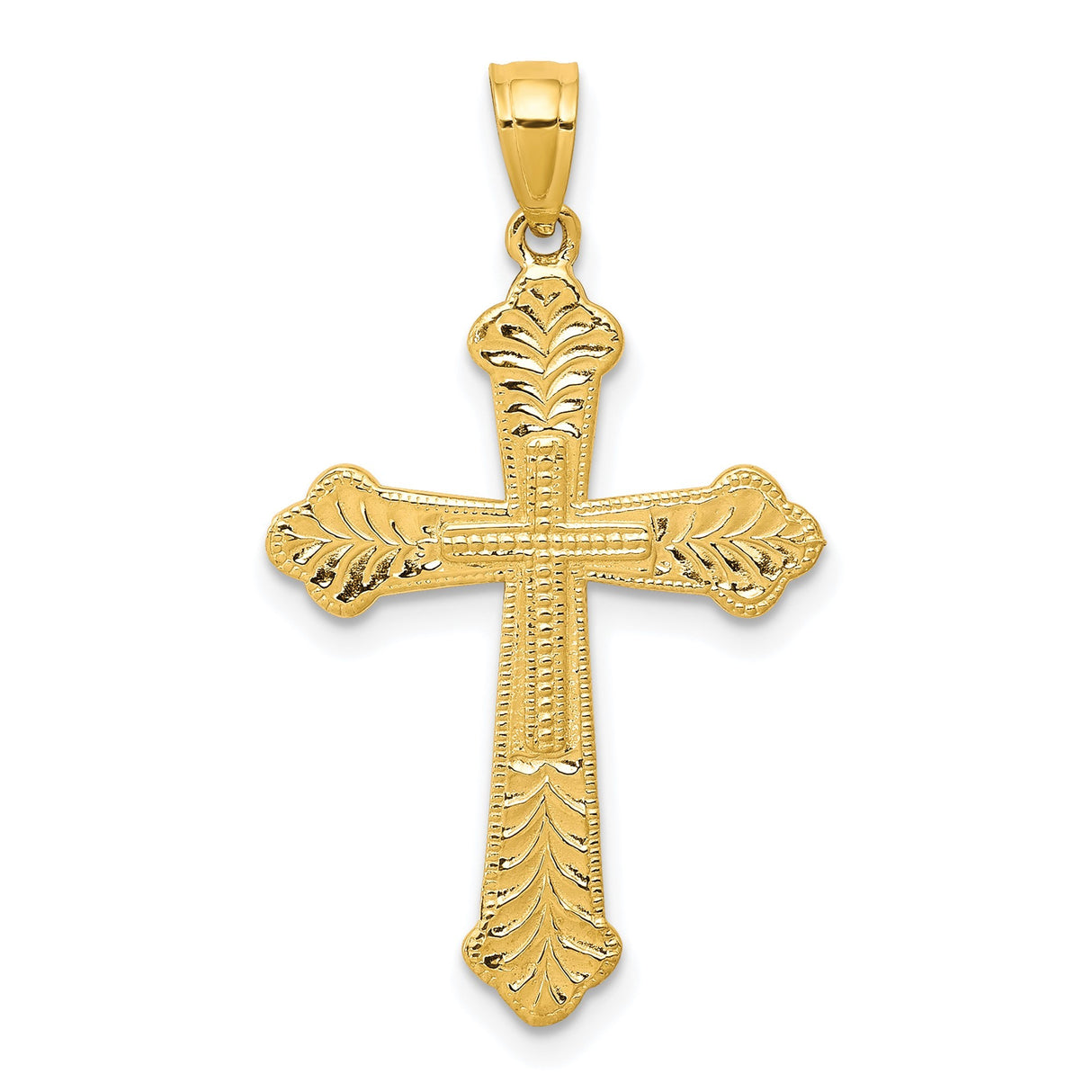 10k Yellow Gold Budded Cross Pendant with Scroll Detail and Filigree Design