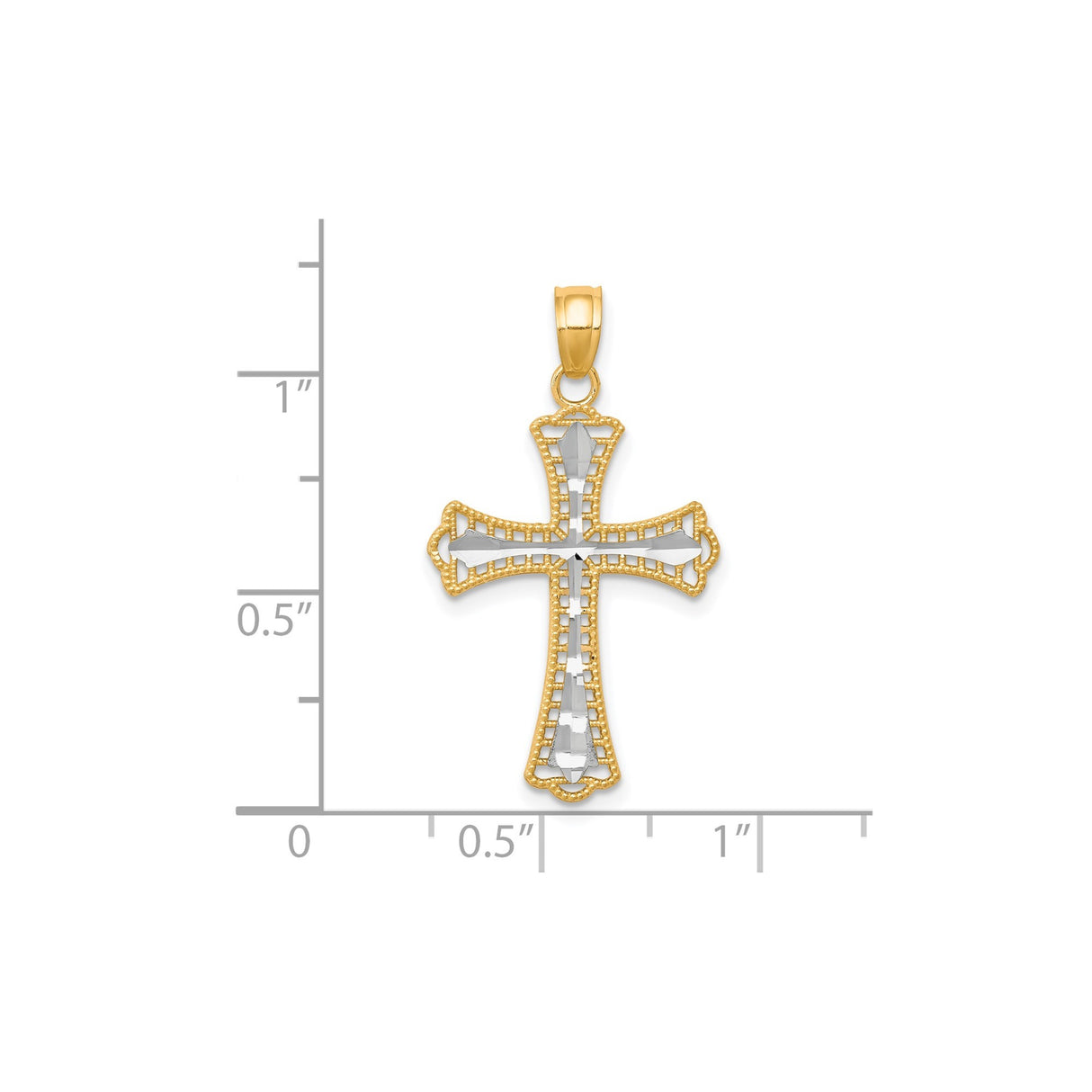 10k Multi-Tone Gold Cross Pendant, Diamond-Cut Textured Religious Charm for Men and Women