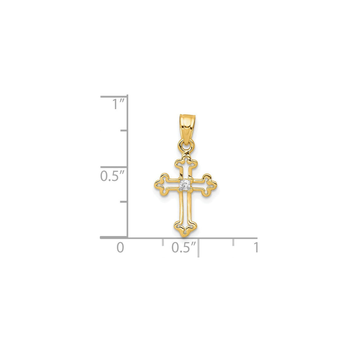 10k Yellow Gold Cross Pendant with Cubic Zirconia and Ornamental Scroll Openwork Design