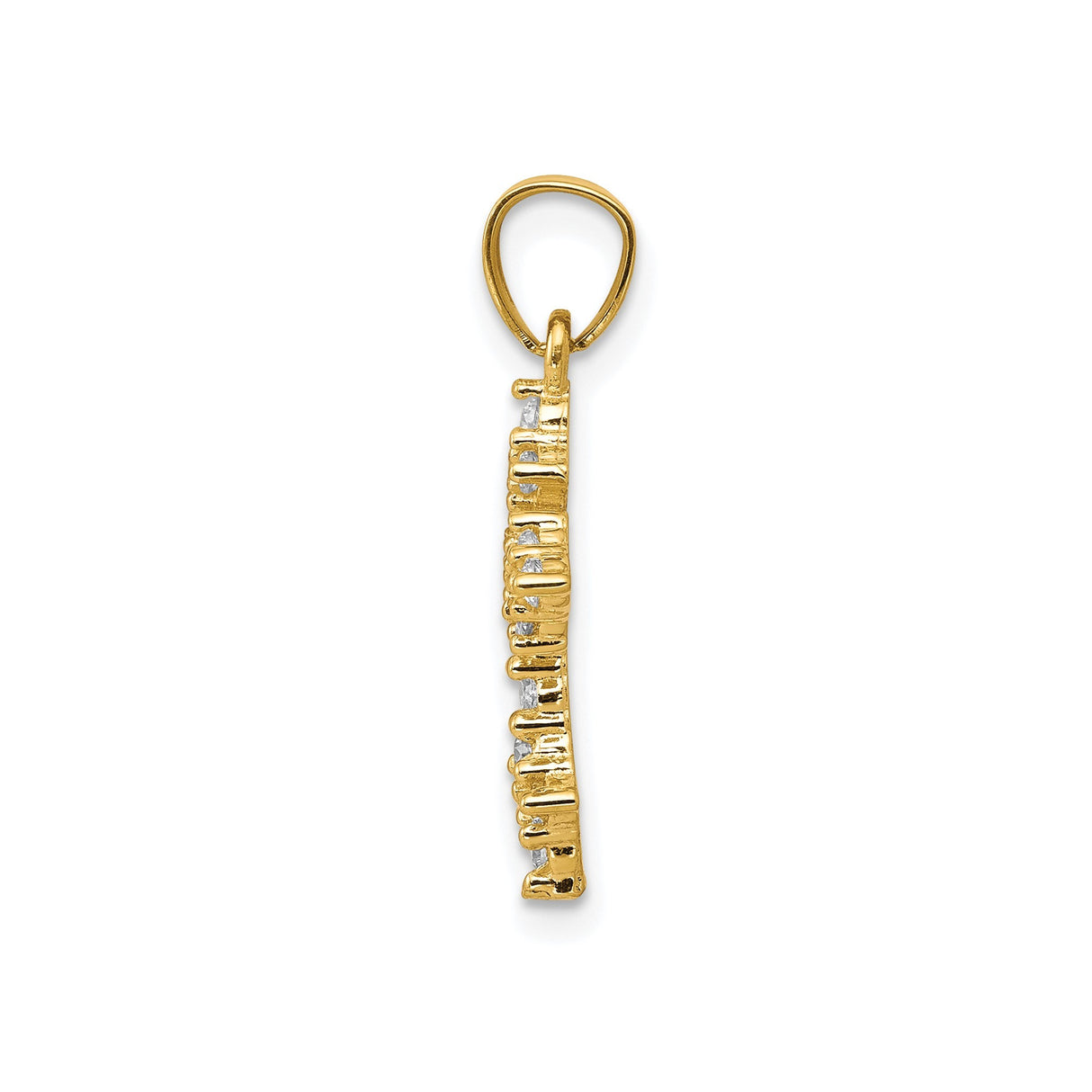 10k Yellow Gold Cross Pendant with Cubic Zirconia, High Polish Religious Charm for Men and Women