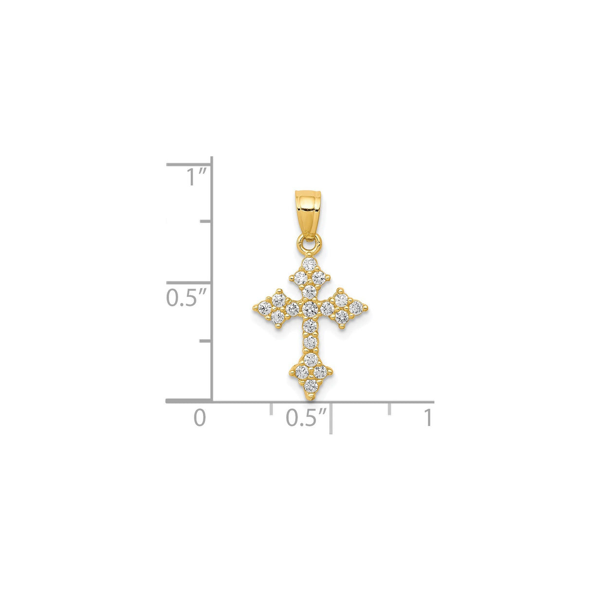 10k Yellow Gold Cross Pendant with Cubic Zirconia, High Polish Religious Charm for Men and Women