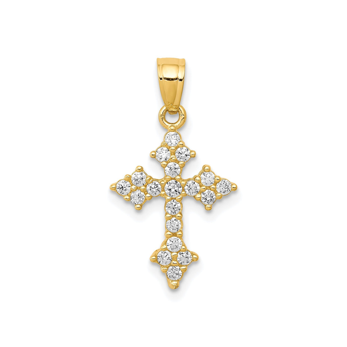 10k Yellow Gold Cross Pendant with Cubic Zirconia, High Polish Religious Charm for Men and Women