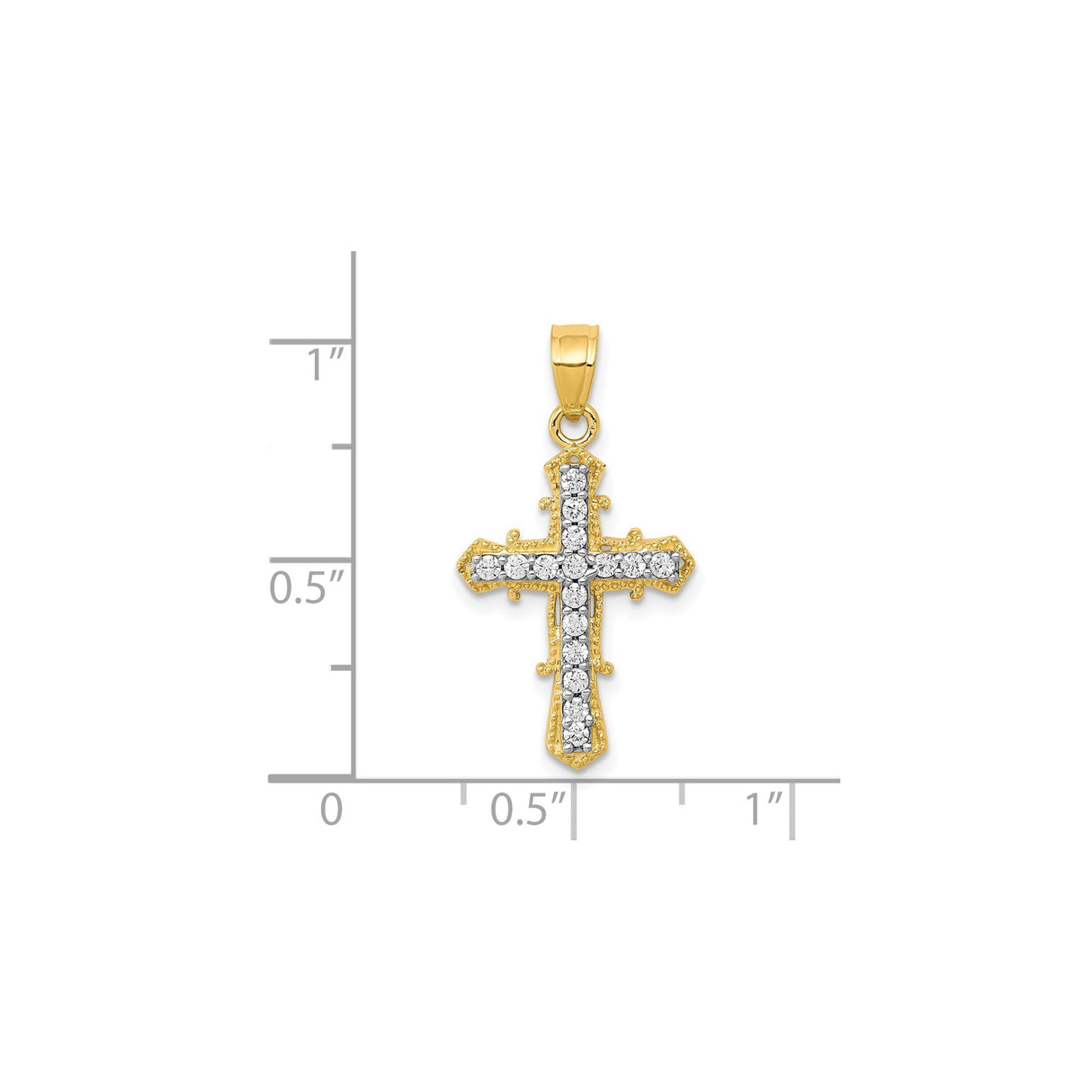 10k Yellow Gold Cross Pendant with Cubic Zirconia, Beveled Edges and Two-Tone Detail