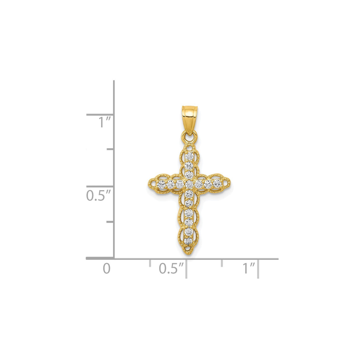 10k Yellow Gold Filigree Cross Pendant with Cubic Zirconia, Spiritual Religious Design