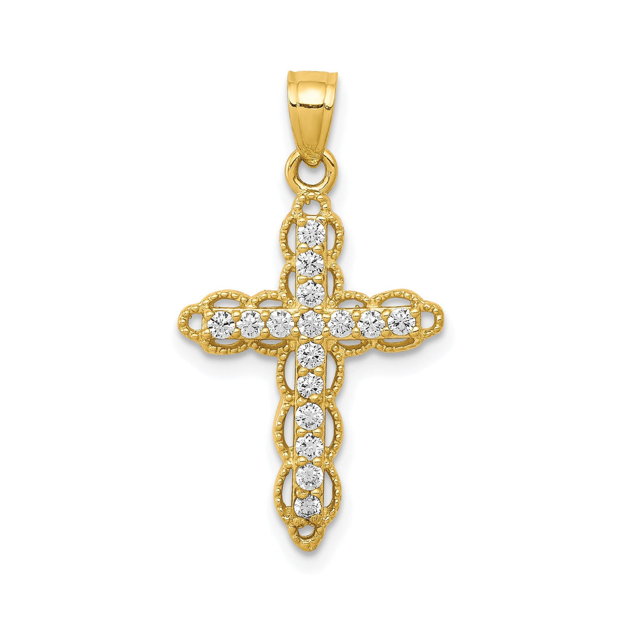 10k Yellow Gold Filigree Cross Pendant with Cubic Zirconia, Spiritual Religious Design