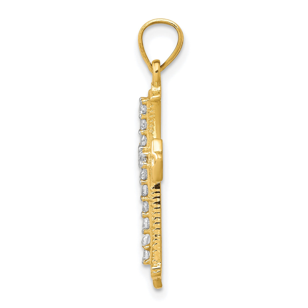 10k Yellow Gold Cross Pendant with Cubic Zirconia, Polished Religious Design for Men and Women